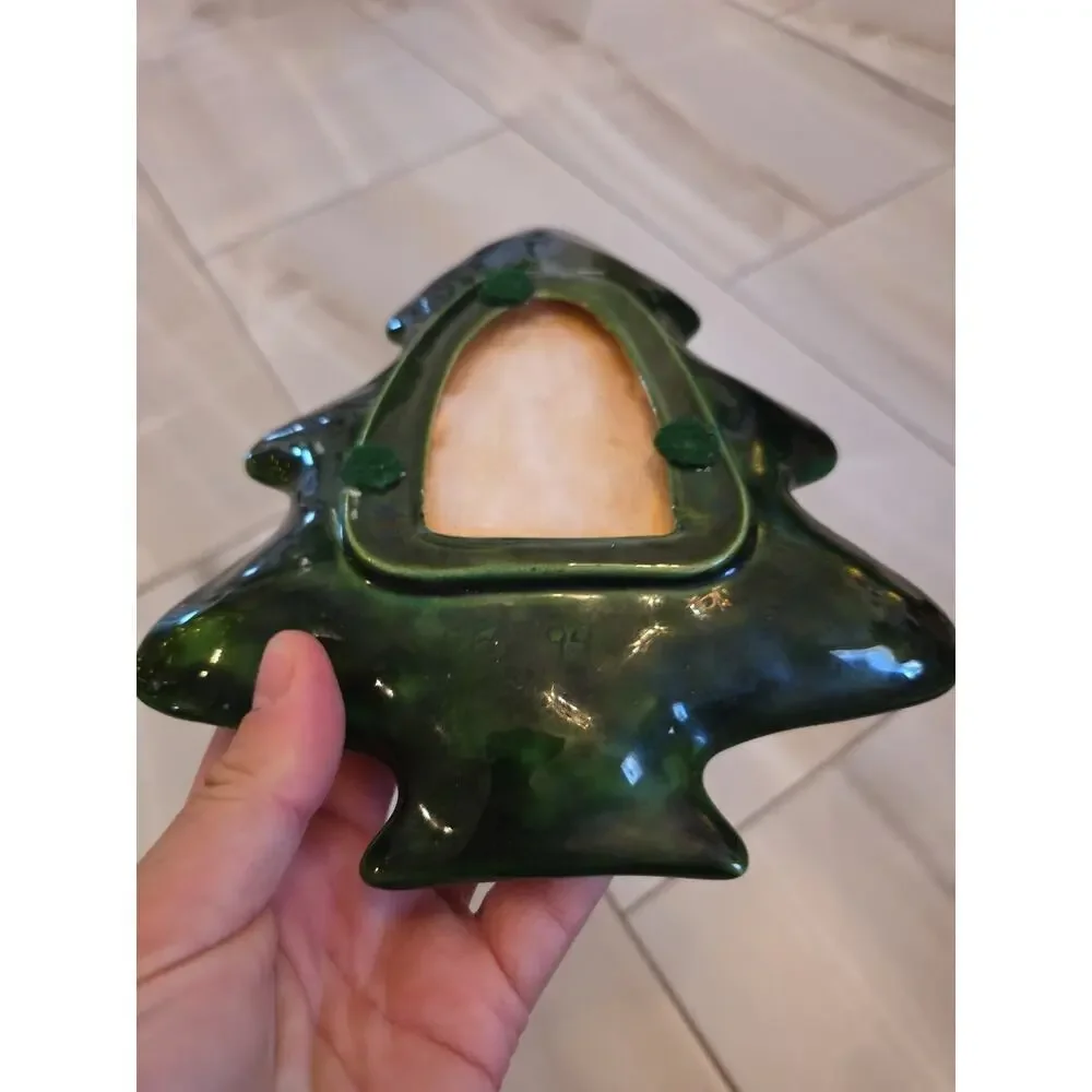 Vintage Lefton Green Holly Christmas Tree Candy Dish , Holly Berries‎ 1971/72
